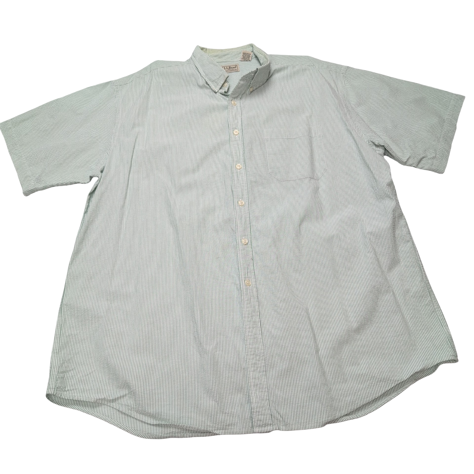 Chemise L.L. Bean verte à rayures gaufrée manches courtes taille XL/XXL #30e