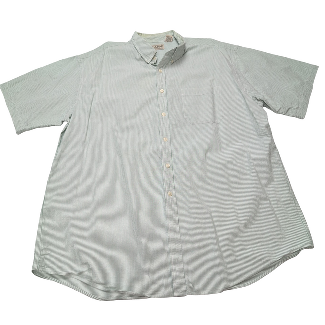 Chemise L.L. Bean verte à rayures gaufrée manches courtes taille XL/XXL #30e