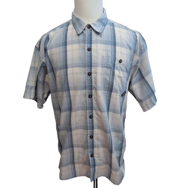 Chemise Patagonia L Bleu Carreaux Bio 65% Polyester 35% Coton Manches courtes
