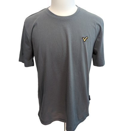 T-shirt VOI Jeans Co Taille L Gris Logo Brodé Doré 100% Coton Neuf Étiquette