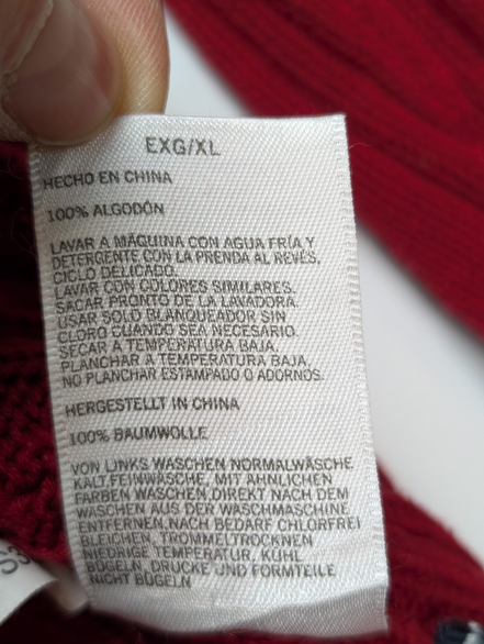 Pull Nautica Torsadé Rouge Foncé Col Rond 100% Coton Unisexe Taille XL