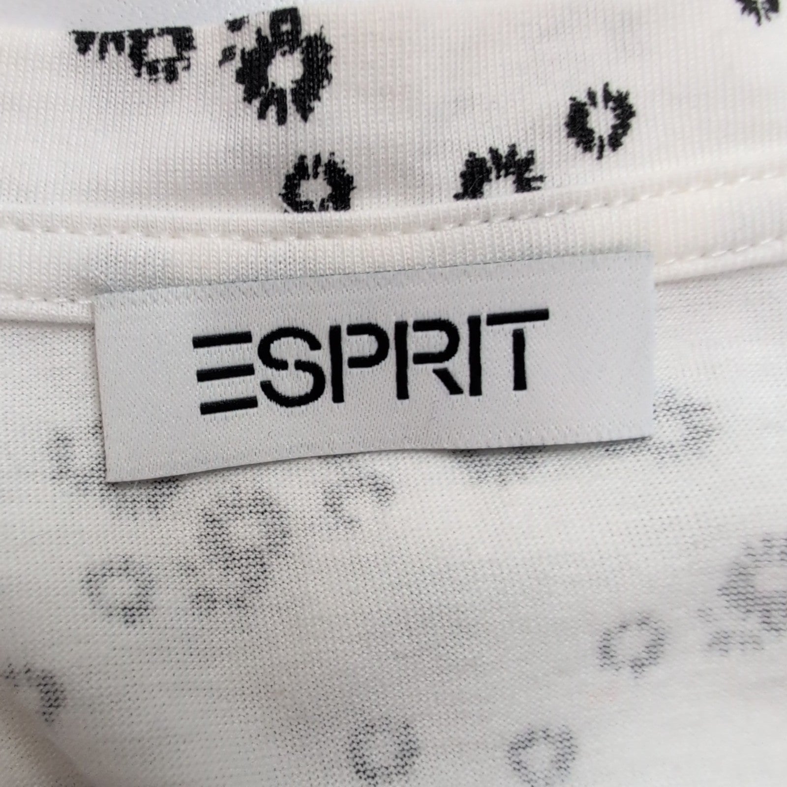 Haut Esprit Femme S Blanc Motif Fleuri Noir Manches Courtes Neuf