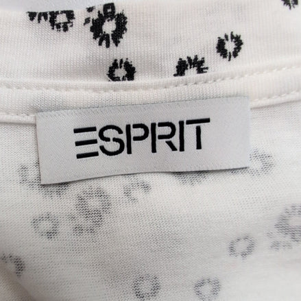 Haut Esprit Femme S Blanc Motif Fleuri Noir Manches Courtes Neuf