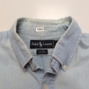Chemise Ralph Lauren Blaire M Bleu Clair Effet Jean Logo Marron manches longues