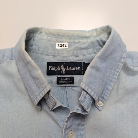 Chemise Ralph Lauren Blaire M Bleu Clair Effet Jean Logo Marron manches longues