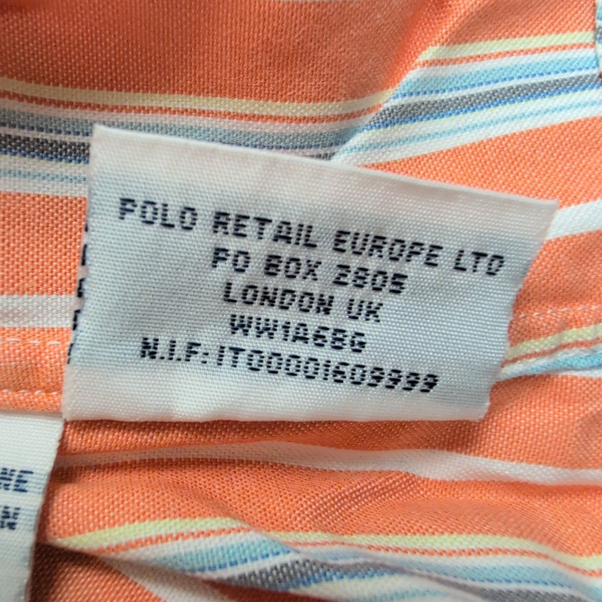 Chemise Polo Ralph Lauren L Custom Fit Rayures Orange Gris Button Down Shirt