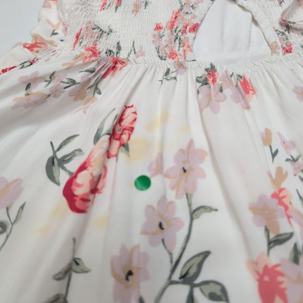 Robe d'été Fleurie Blanche Rose Viscose Bretelles Réglables Taille L