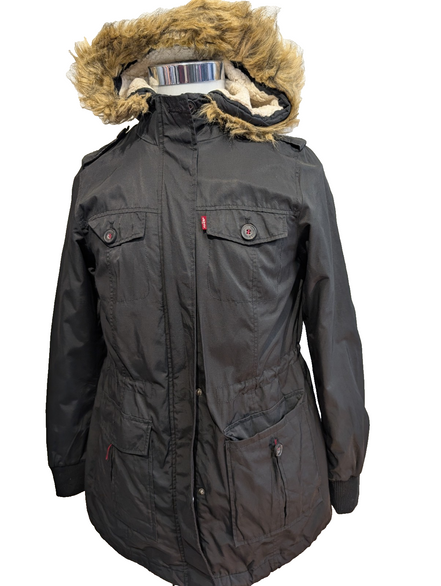 Parka levis noir capuche sherpa Nylon Femme M TBE | 295BSR