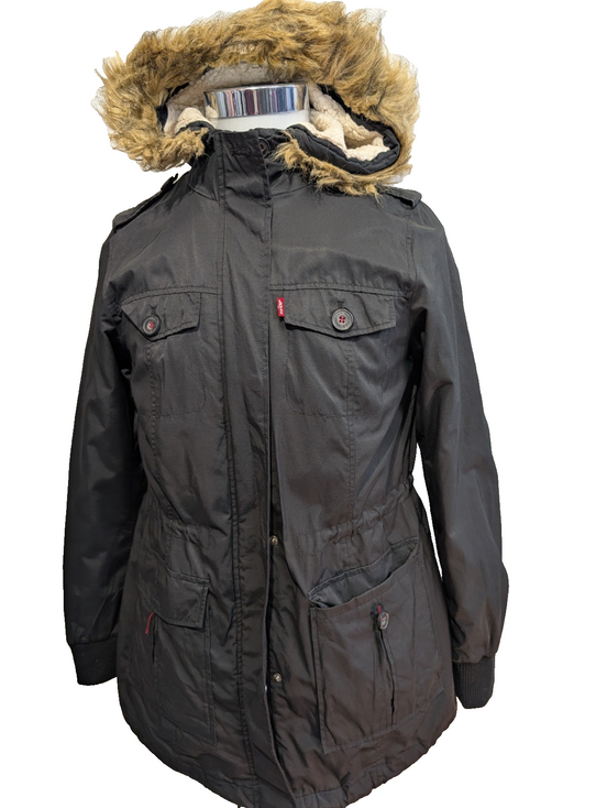 Parka levis noir capuche sherpa Nylon Femme M TBE | 295BSR