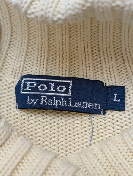 Pull Col Roulé Polo Ralph Lauren Blanc Crème Logo Blanc - Taille L