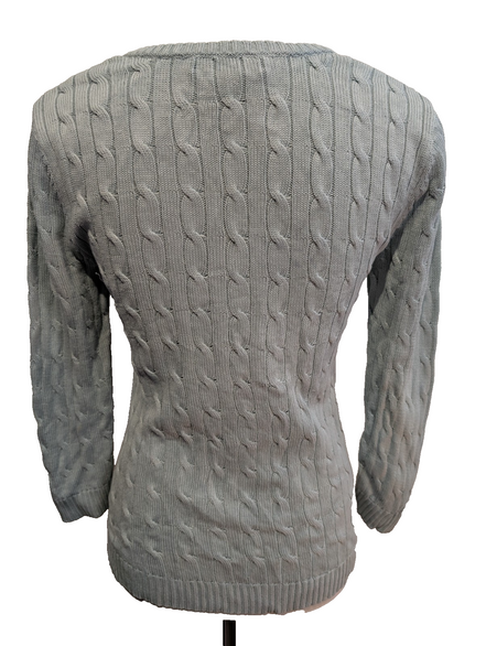 Pull Ralph Lauren femme (Lauren) Vert Pâle Col V 95% Soie Chevrons Taille S