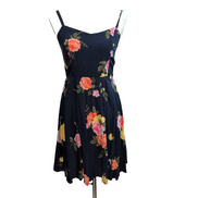 Robe d'été Femme Fleurie Bleu Marine Roses Viscose Bretelles M