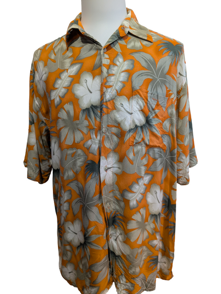 Chemise Hawaïenne Consensus 100% Rayonne - Orange Motif Fleuri - Taille L