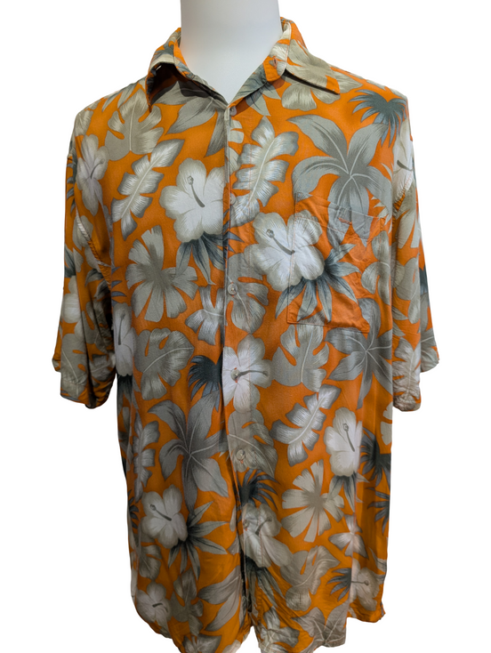 Chemise Hawaïenne Consensus 100% Rayonne - Orange Motif Fleuri - Taille L