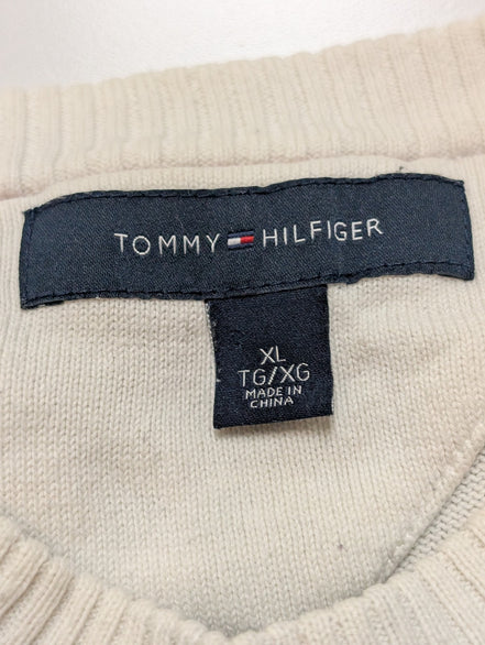 Pull Tommy Hilfiger Homme Col Rond Blanc à Rayures Marine - Taille 2XL / 3XL