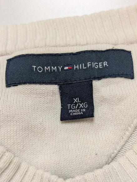 Pull Tommy Hilfiger Homme Col Rond Blanc à Rayures Marine - Taille 2XL / 3XL