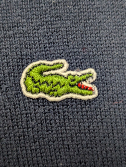 Pull Lacoste Taille 5 (L) bleu marine col V 100% coton crocodile brodé