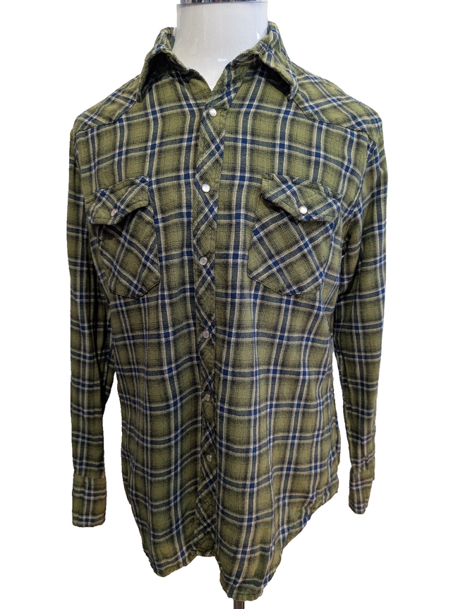 Wrangler L Chemise Western Flanelle Verte Carreaux Boutons-pression