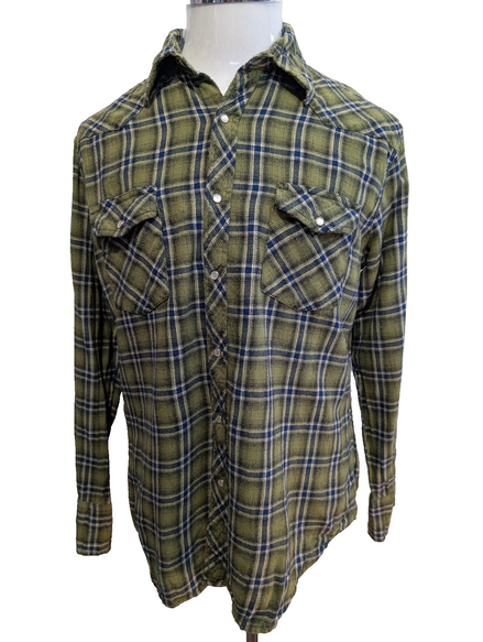 Wrangler L Chemise Western Flanelle Verte Carreaux Boutons-pression