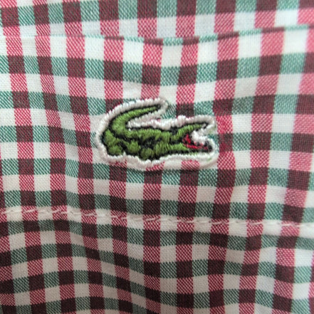 Chemise Lacoste 40 L Rouge Vert Carreaux Logo Crocodile Manches Courtes