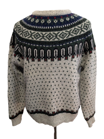 Pull WOOLRICH Vintage Laine Épais Motif Hiver Vert Gris Taille L Luxe Outdoor