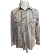 Chemise Wrangler Western Manches Longues à Rayures Crème et Poches Taille M