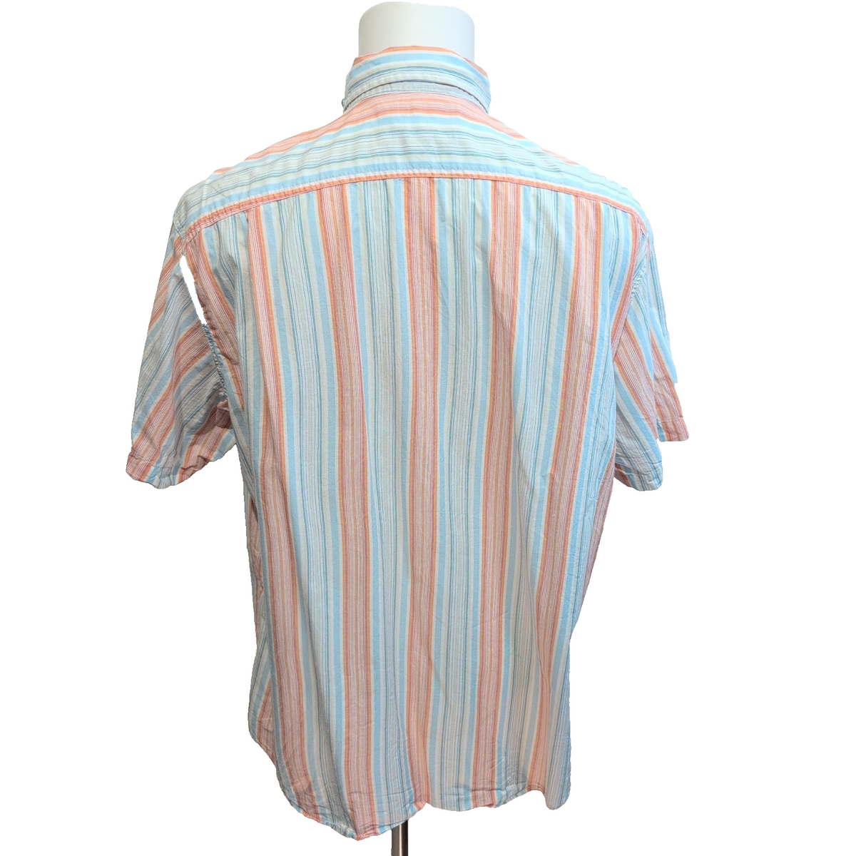 Chemise Nautica Classic Fit L Bleu Orange Rayures 100% Coton Manches Courtes