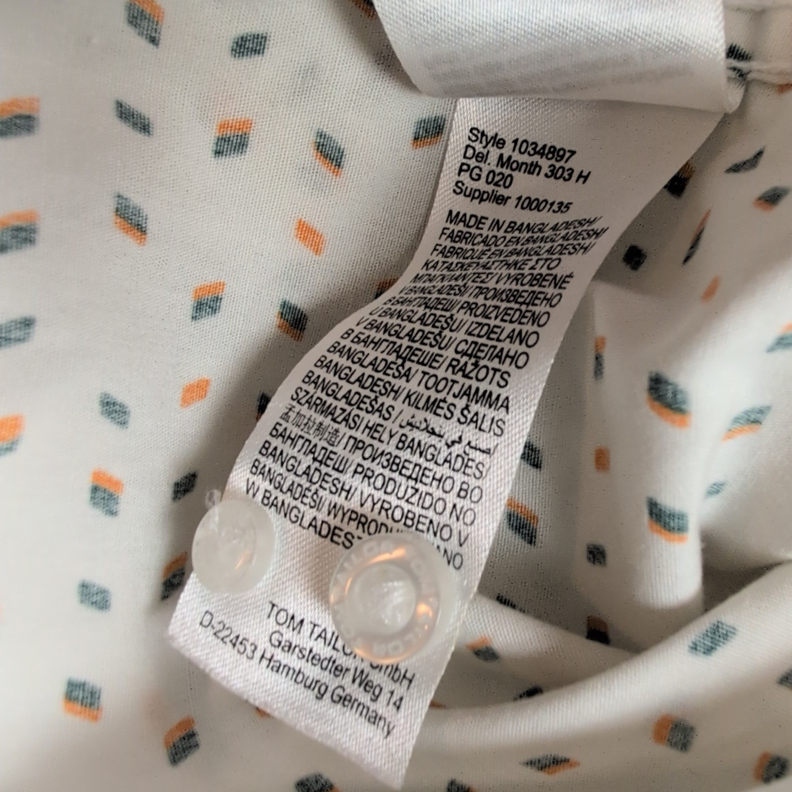 Chemise Tom Tailor XXL Blanche Motifs Géométriques Regular Fit manches longues
