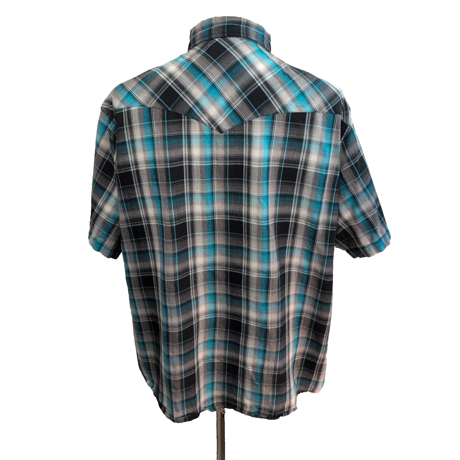 Chemise Wrangler Manches Courtes Turquoise à Carreaux à Poches Taille XL