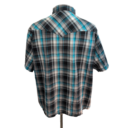 Chemise Wrangler Manches Courtes Turquoise à Carreaux à Poches Taille XL