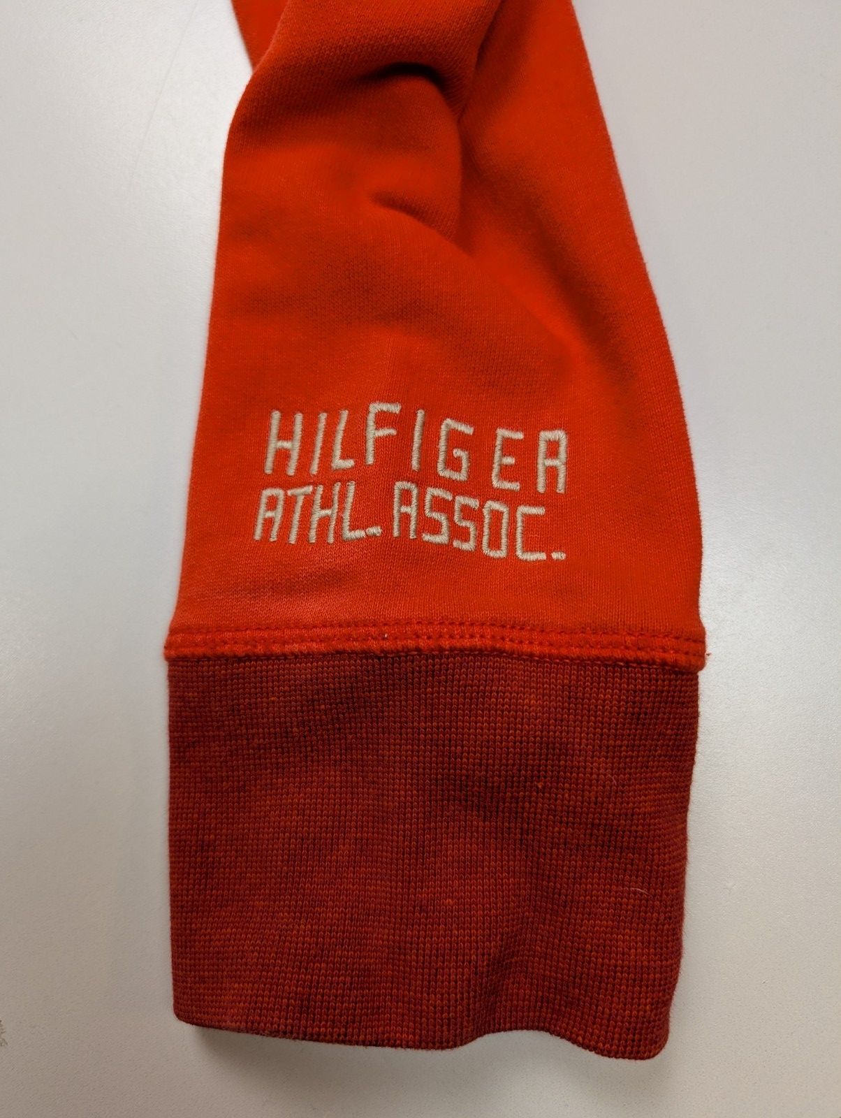 Sweat à Capuche TOMMY HILFIGER Homme XL Orange Vintage Fit Logo Brodé Rare