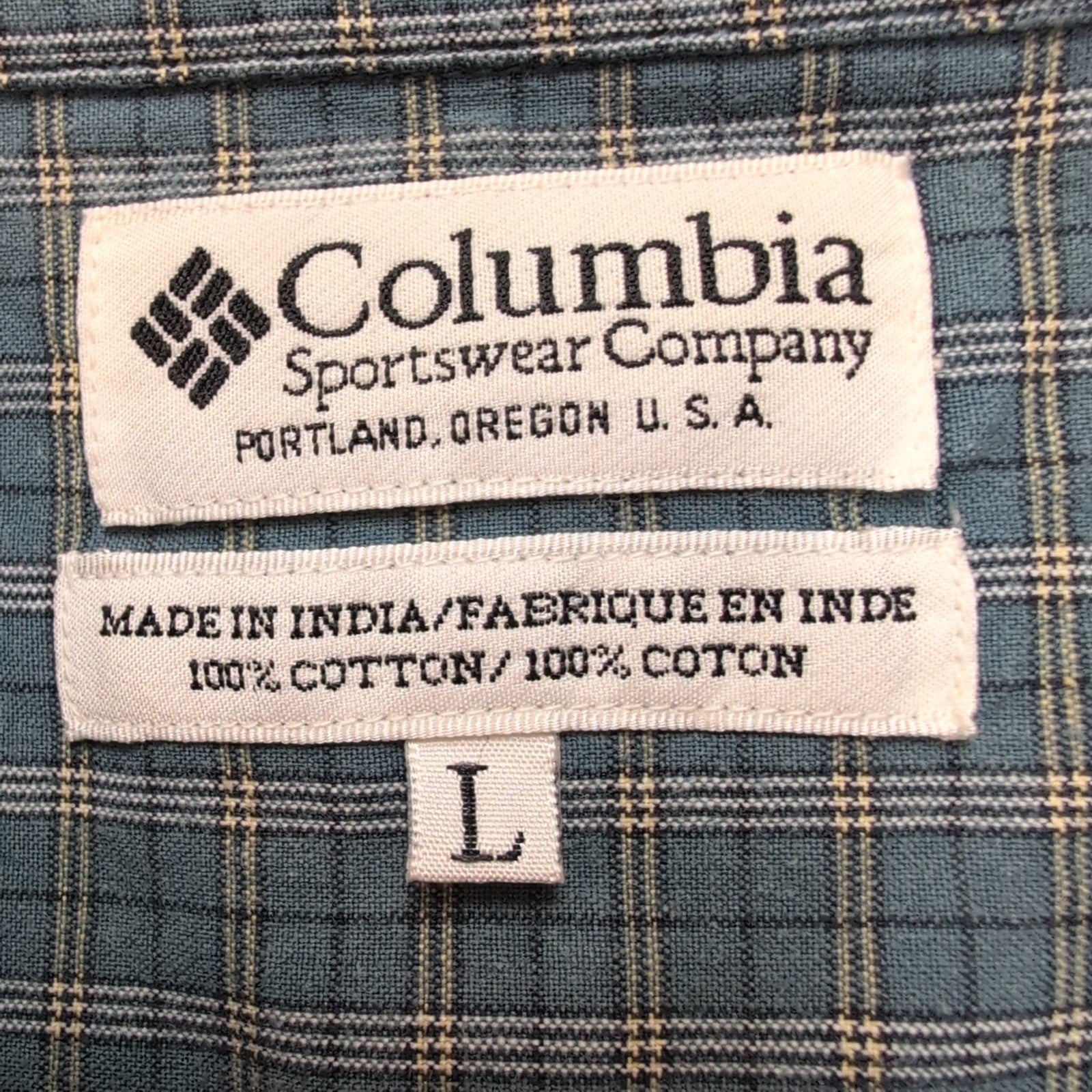 Chemise Columbia L Vert Carreaux 100% Coton manches courtes