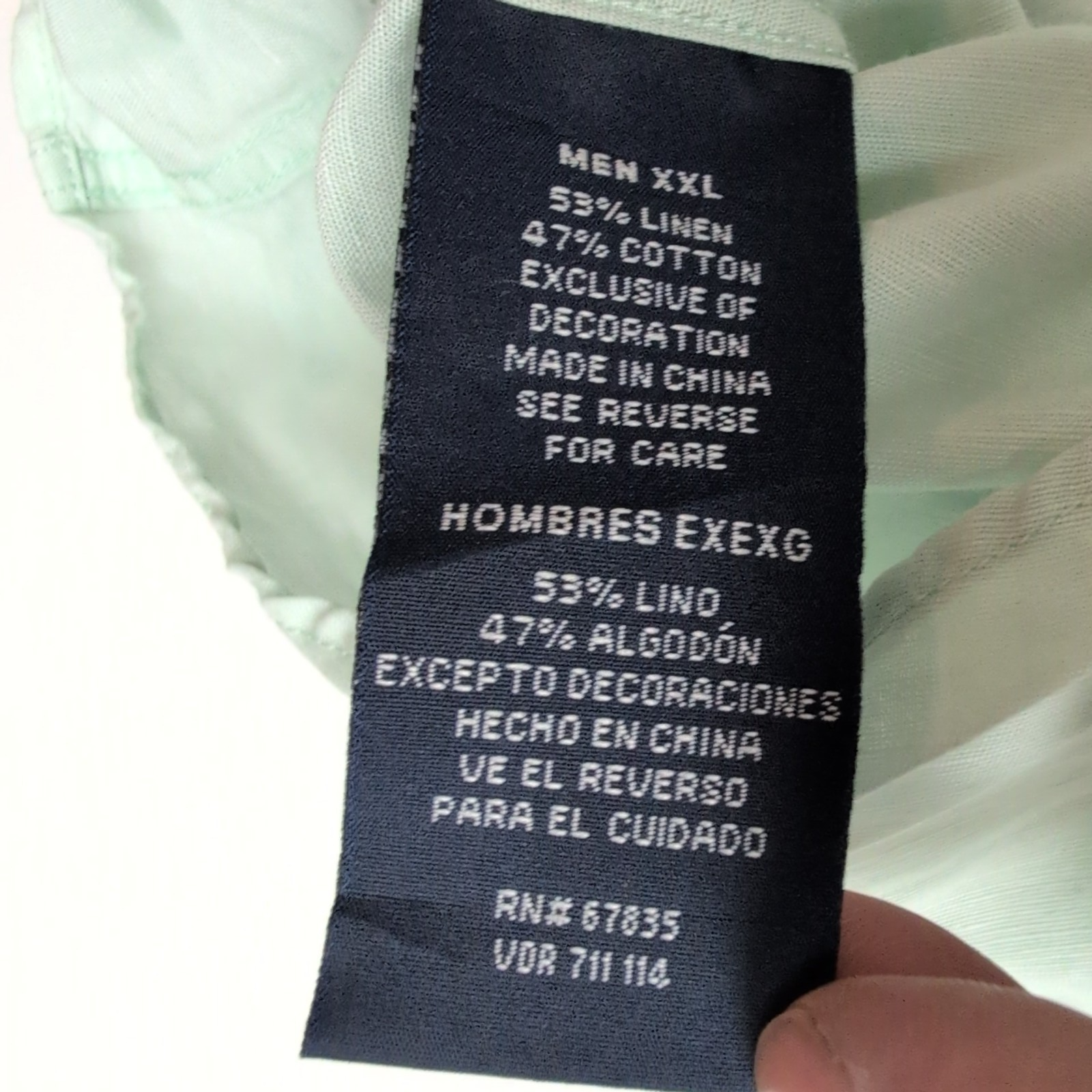 Chemise Nautica XXL Vert Pastel 53% Lin 47% Coton Manches Courtes
