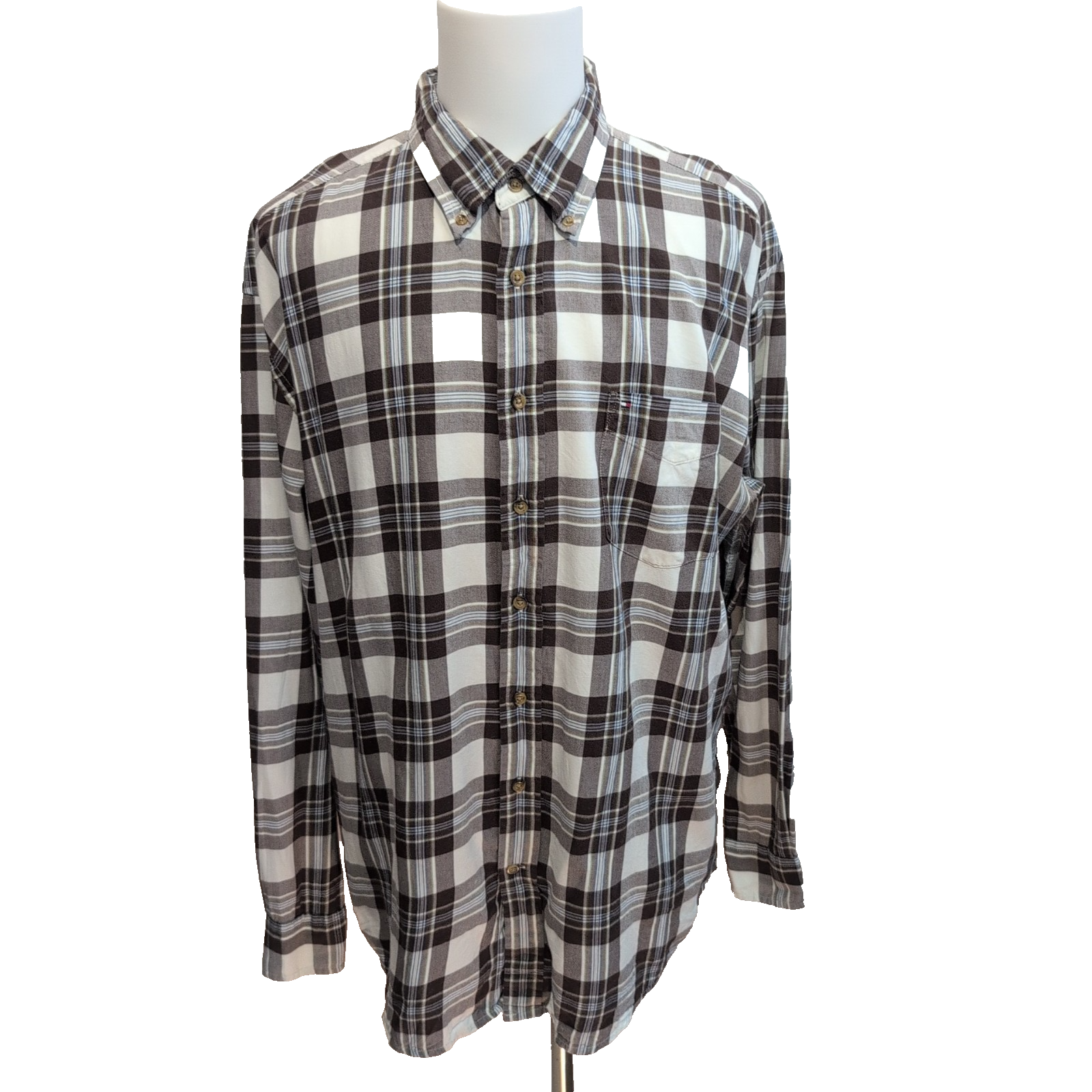 Chemise Tommy Hilfiger XXL 3XL Carreaux Marron Blanc Logo Poche