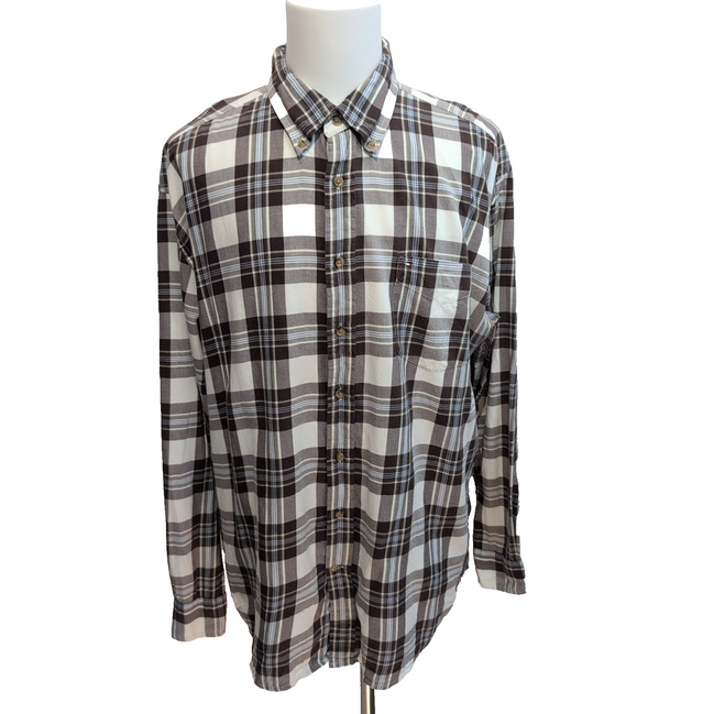 Chemise Tommy Hilfiger XXL 3XL Carreaux Marron Blanc Logo Poche