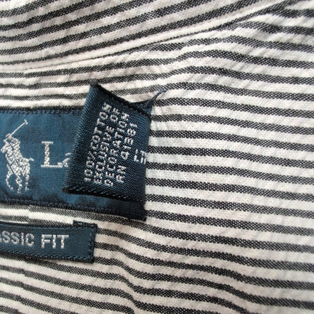 Chemise Ralph Lauren XL Noire Rayures Gaufrées Manches Courtes Button Down Shirt