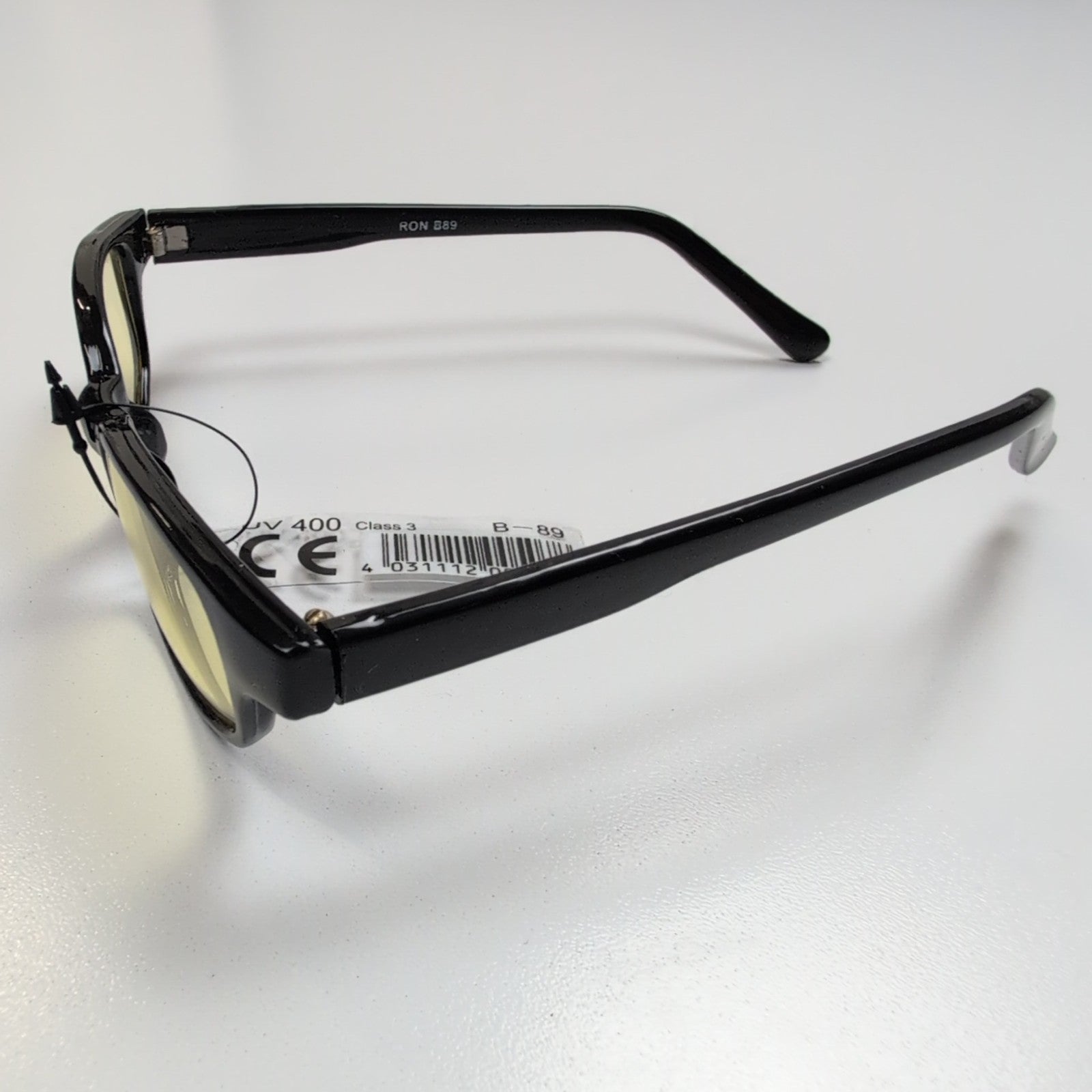 Lunettes de soleil Y2K Branches larges Noir brillant Verres jaunes
