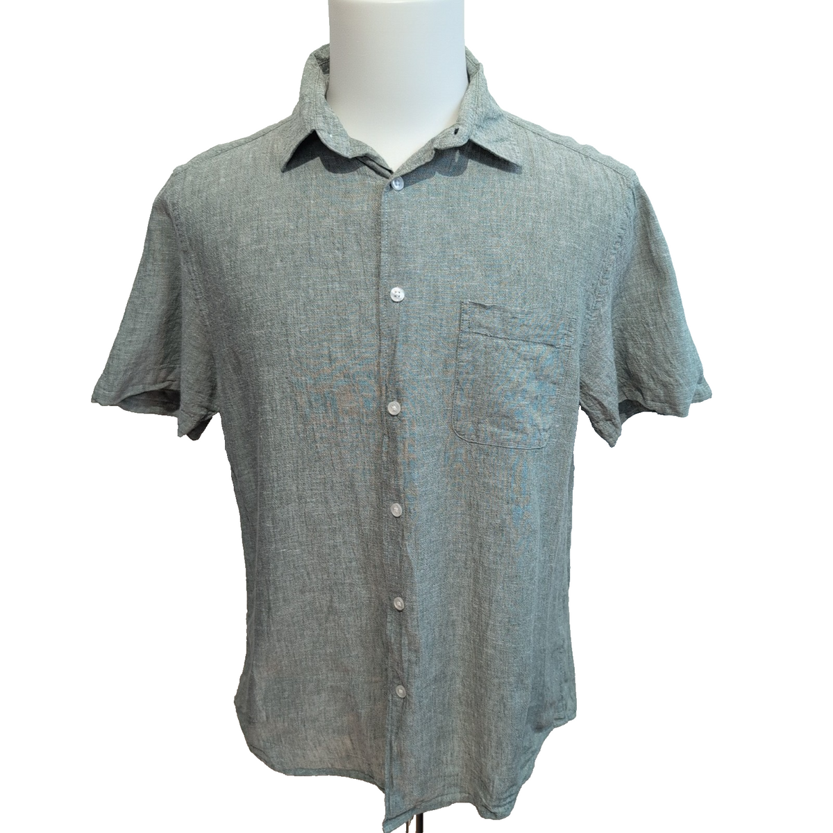 Chemise Primark 100% Lin Vert Kaki Clair Manches Courtes Taille M