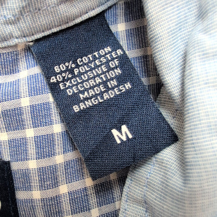 Chemise Chaps bleu à petits carreaux manches courtes à poche taille M