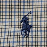 Chemise Polo Ralph Lauren Shirt M Custom Fit Micro-Carreaux Bleu Noir Button Dow