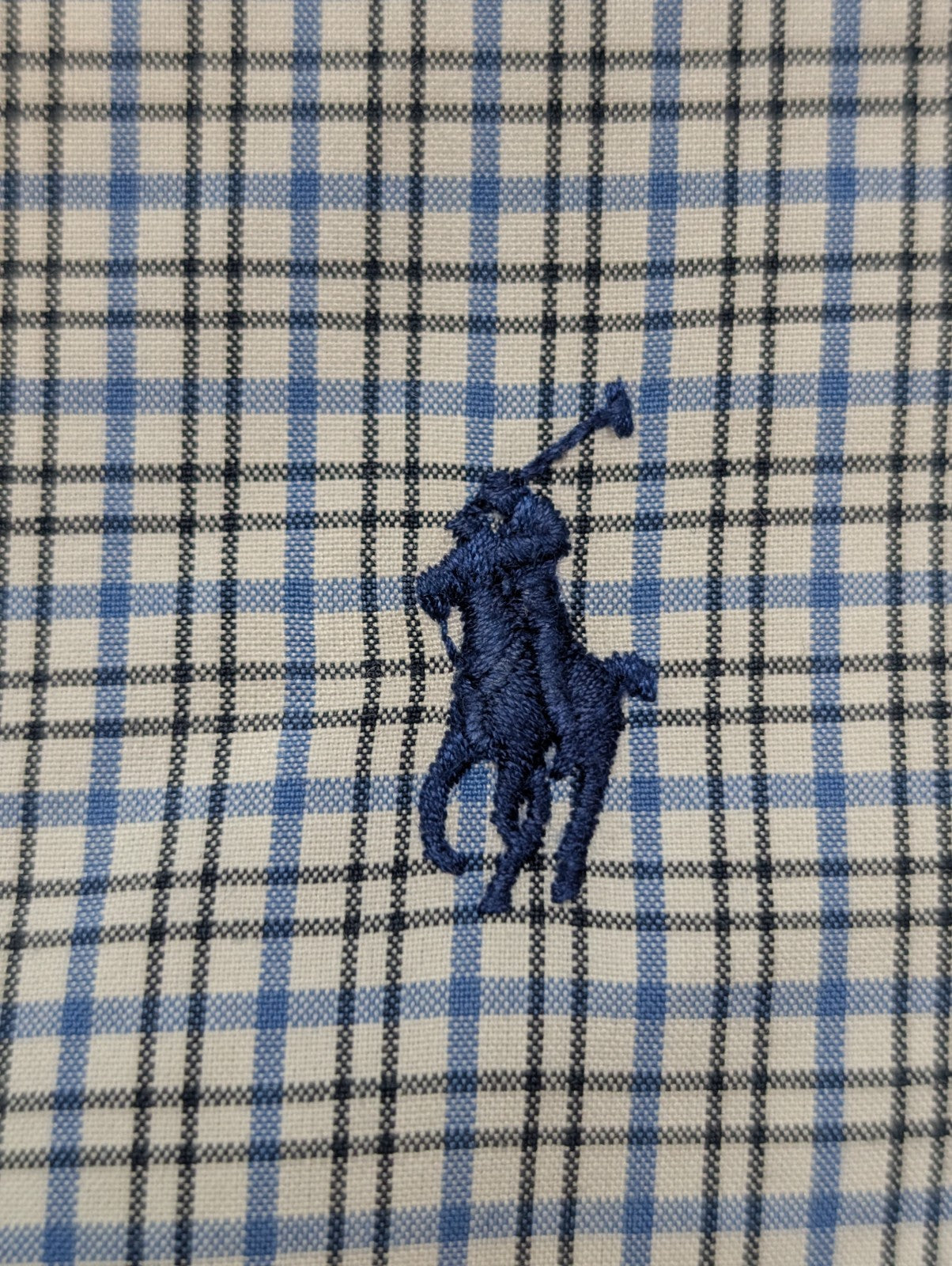 Chemise Polo Ralph Lauren Shirt M Custom Fit Micro-Carreaux Bleu Noir Button Dow