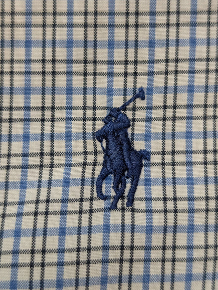 Chemise Polo Ralph Lauren Shirt M Custom Fit Micro-Carreaux Bleu Noir Button Dow