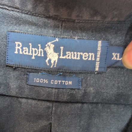 Chemise Ralph Lauren XL Vintage Bleu Marine Logo Rouge Malaysia manches longues