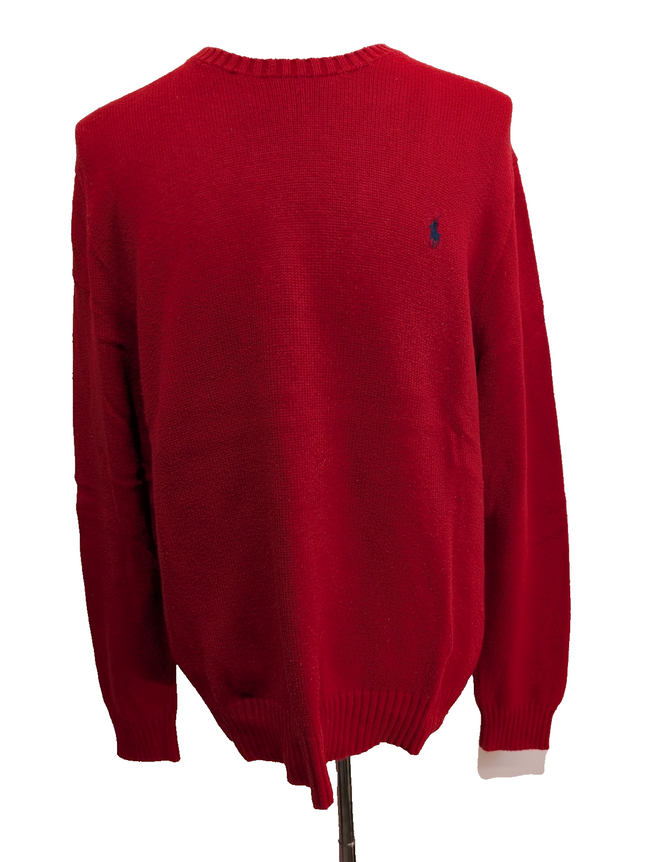 Pull POLO RALPH LAUREN Homme XL Rouge Col Rond Maille Chaude Logo Marine