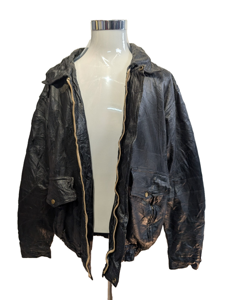Vintage Leather Bomber Jacket Patchwork Black XL Napoline Coat Veste |48c