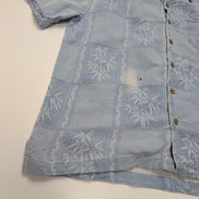 Chemise Hawaïenne Caribbean Joe XL Soie Bleu Clair Palmiers Manches Courtes