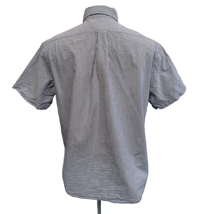Chemise Ralph Lauren XL Manches Courtes Bleue Rayures Logo Rose Coton
