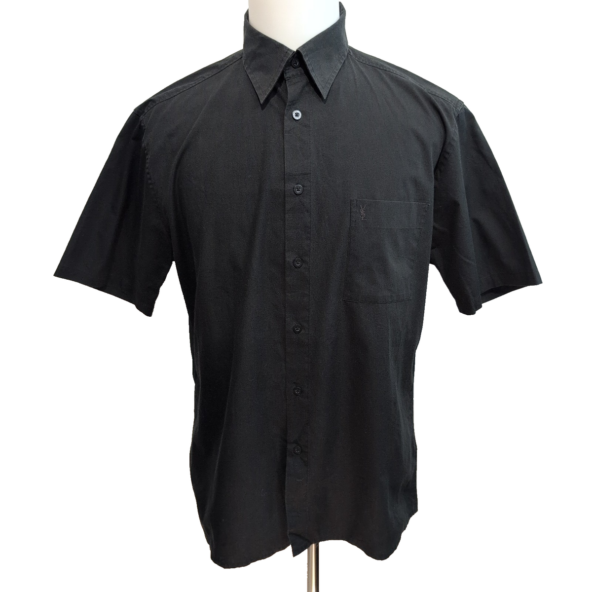 Chemise Yves Saint Laurent Vintage Noir Logo Brodé Taille L Manches Courtes