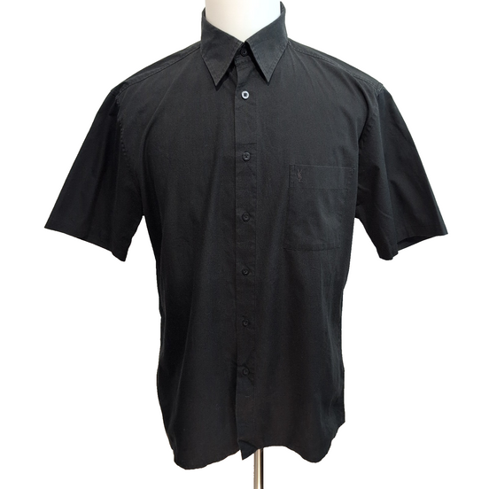 Chemise Yves Saint Laurent Vintage Noir Logo Brodé Taille L Manches Courtes