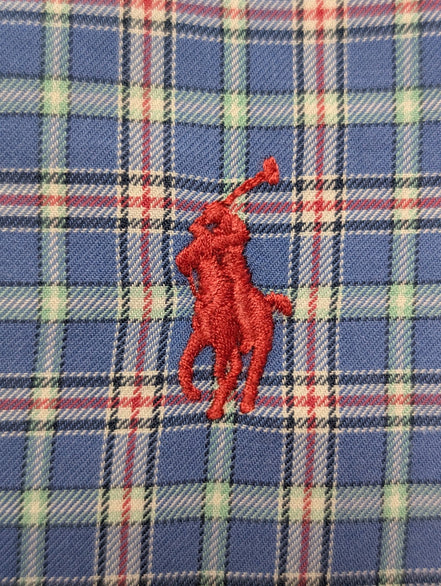Chemise Polo Ralph Lauren Shirt S Custom Fit Carreaux Bleu Rouge Logo Rouge 